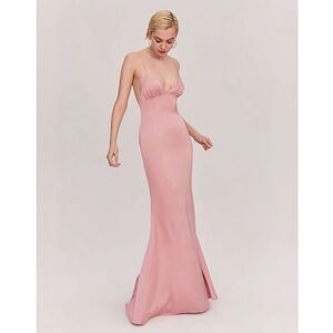 Fame and Partners Trine Dusty Rose Pink Satin V-Neck Maxi Gown Size 4